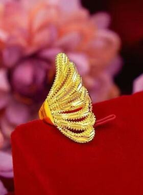 金色凤尾新中式轻奢戒指