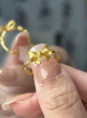 金色蝴蝶结竹节食指戒