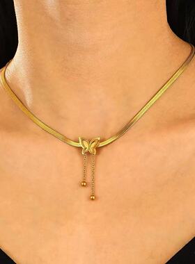 镂空蝶舞金色锁骨链05