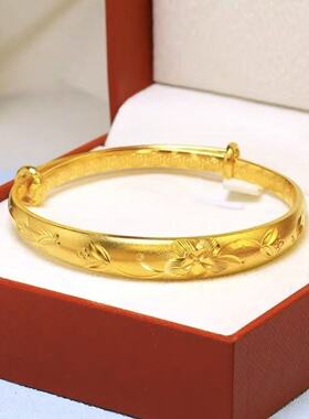 金色花开富贵宽面手镯