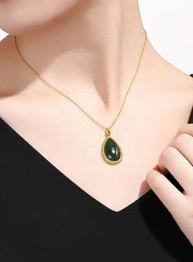 绿色镶嵌吊坠女款金项链香