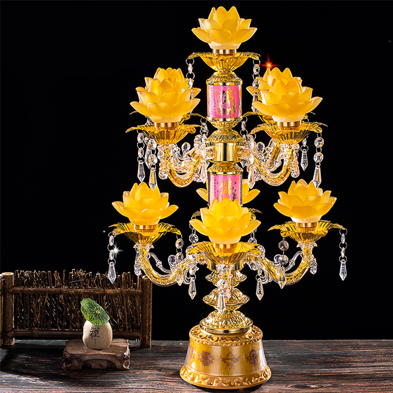 led七彩七品供佛荷花灯水晶琉璃旋转莲花灯佛供灯观音佛前长明灯,淘宝优惠券,粉丝福利购,淘宝优惠卷