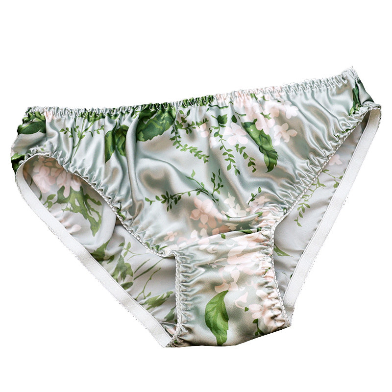 新款大码真丝内裤100%桑蚕丝素绉缎印花轻薄透气中腰三角裤女短裤,淘宝优惠券,粉丝福利购,淘宝优惠卷