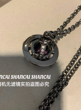 葡萄紫 |SHANCAI立体土星orb项链小众设计锁骨链choker叠戴颈链