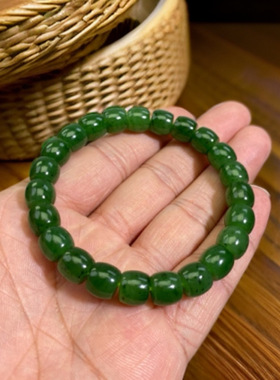 俄碧菠菜绿手串卡10×9mm直切老型珠手链碧玉猕猴桃时尚贵气女款
