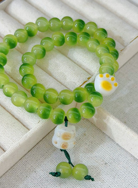 高级感冰透绿色玻璃手串轻奢小众设计手链精致百搭送闺蜜生日礼物