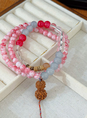 浅粉手串蝴蝶珠子温润细腻单圈手链国风新中式女生气质手饰品