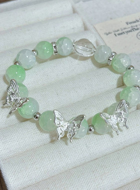 通透绿色玻璃珠手串复古文艺风手链气质百搭高级感小众设计饰品女