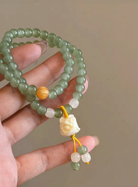 国风新中式绿色玻璃手串复古文艺手链汉服搭配饰品温柔气质百搭款