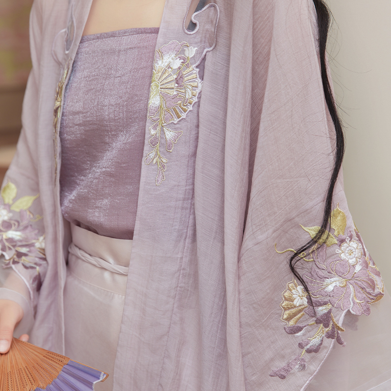 十三余小豆蔻儿[藤花幽梦]紫色夏季改良对襟衫马面裙刺绣汉服女装-图3