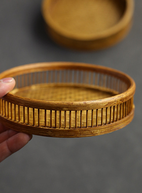 复古手工茶点盘竹编果盘工艺品