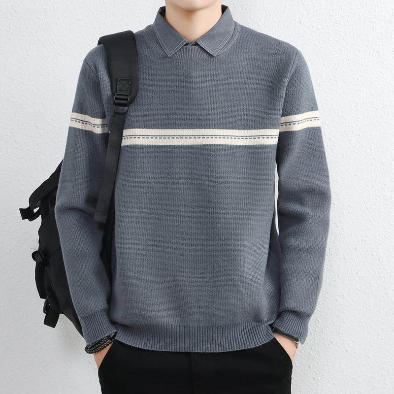 假两件毛衣男秋冬季新款衬衫领高级感宽松加绒加厚针织保暖打底衫,淘宝优惠券,粉丝福利购,淘宝优惠卷