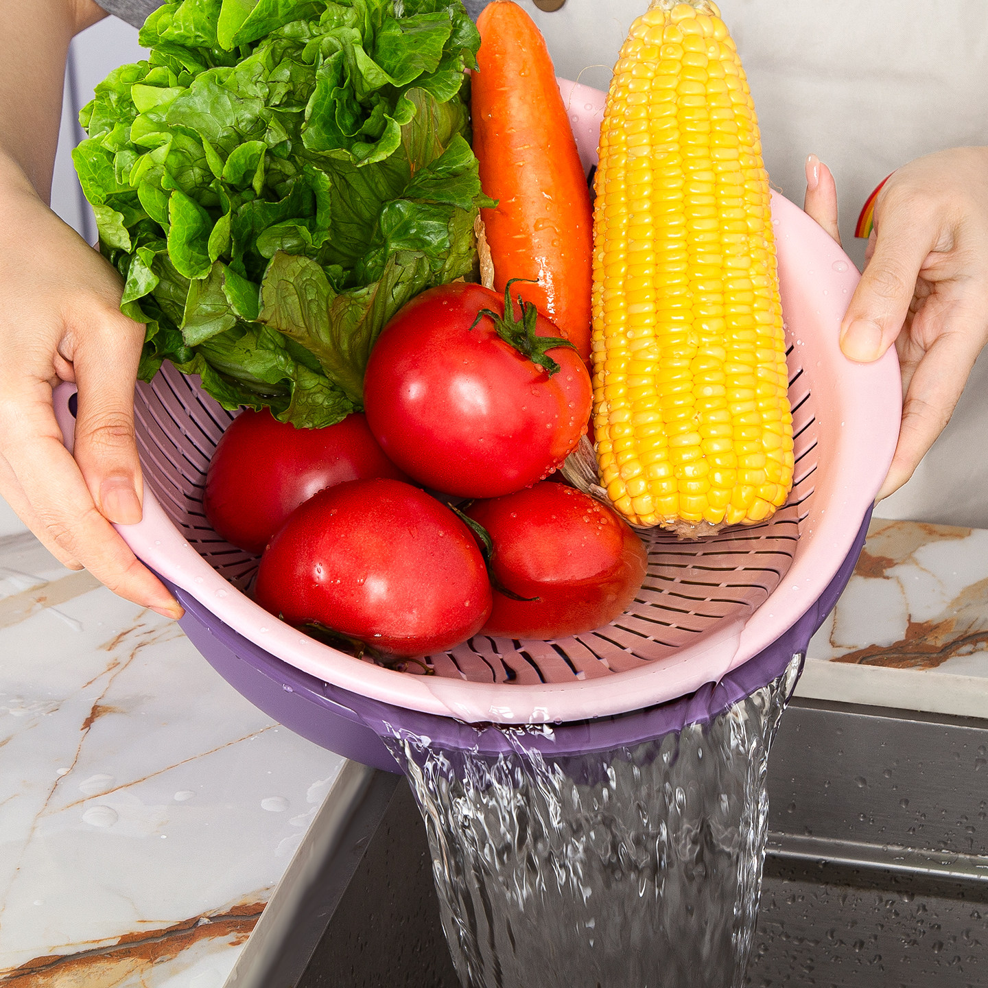 双层洗菜盆沥水篮厨房家用大号多功能塑料圆形漏水篮水果篮洗菜篮,淘宝优惠券,粉丝福利购,淘宝优惠卷