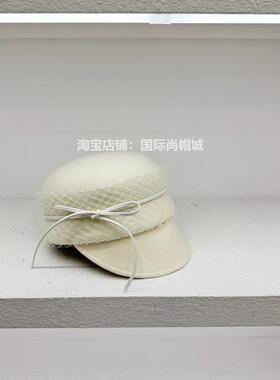 秋冬优雅纯羊毛马术帽蝴蝶结