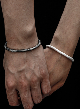 九乐情侣款原创复古做旧纯银手镯