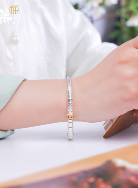 足银999锤纹盘缠开口手镯