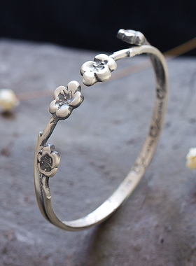 复古开口文艺风纯银手镯送女友