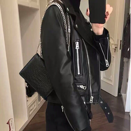 European and American loose short sheepskin leather jacket