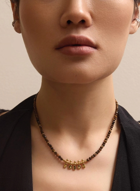 虎眼石串珠项链女轻奢小众锁骨链