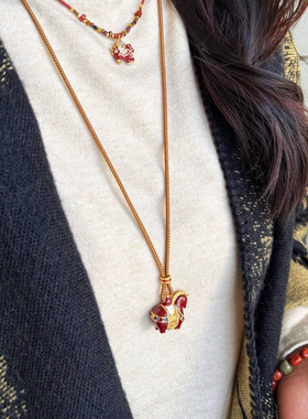 新中式红色滴油锆石吊坠项链