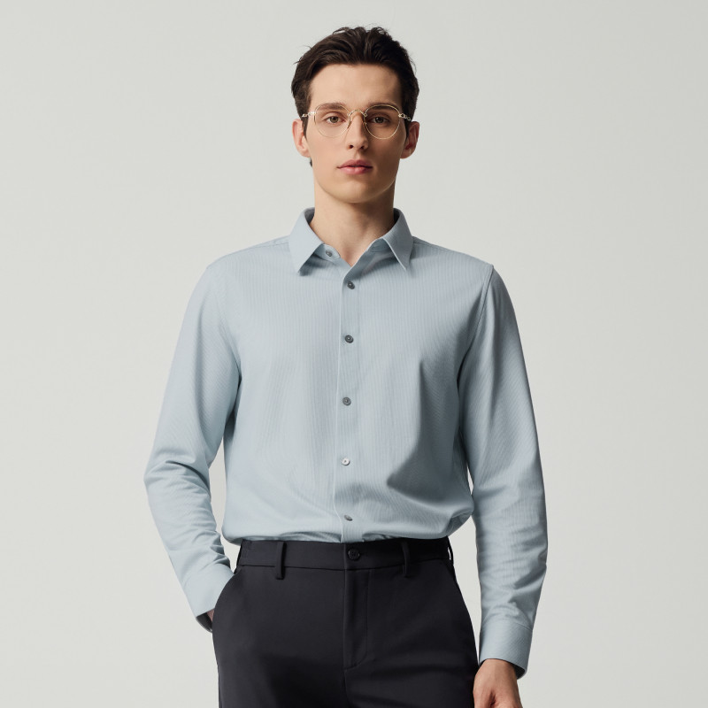 Dickoni autumn men's texture printed skin-friendly brushed long-sleeved formal shirt