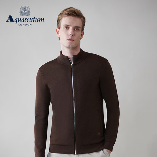 Aquascutum/雅格狮丹秋冬新品时尚男纯色休闲针织外套Q5067EM101 - 图0