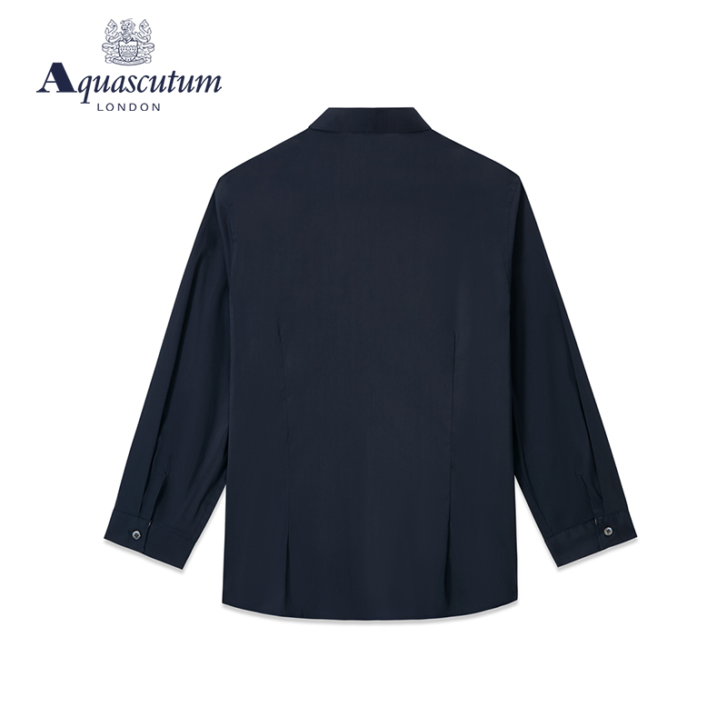 Aquascutum/雅格狮丹春夏新款格纹深蓝女式长袖衬衫Q4965EL021 - 图0