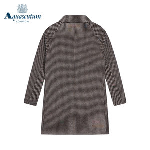 Aquascutum/雅格狮丹加厚保暖啡杏千鸟格男式大衣外套Q46I6EM021