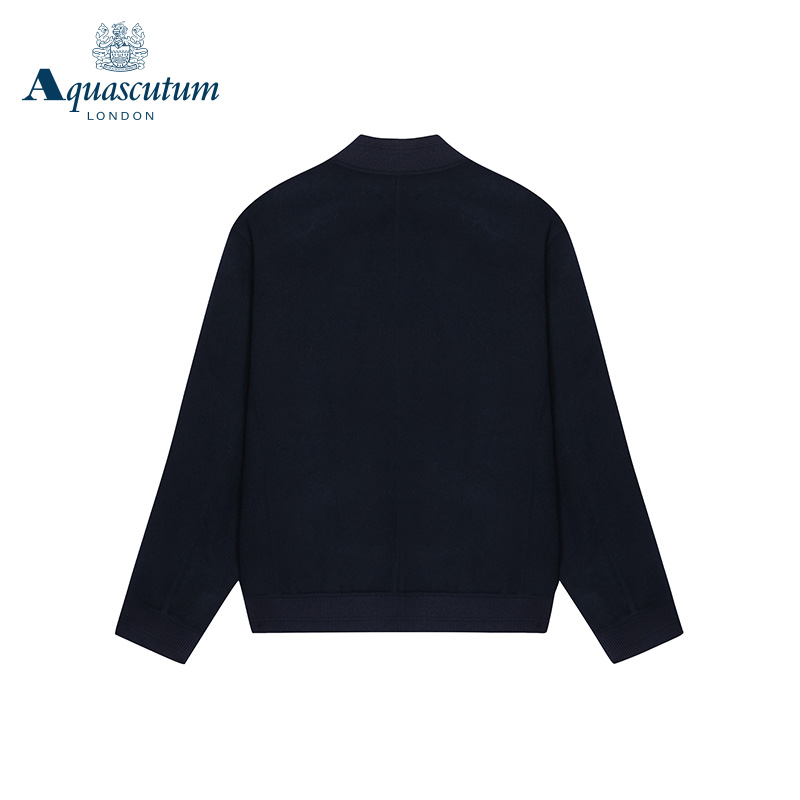 Aquascutum/雅格狮丹加厚保暖男羊毛混纺深蓝夹克外套Q4650EM011