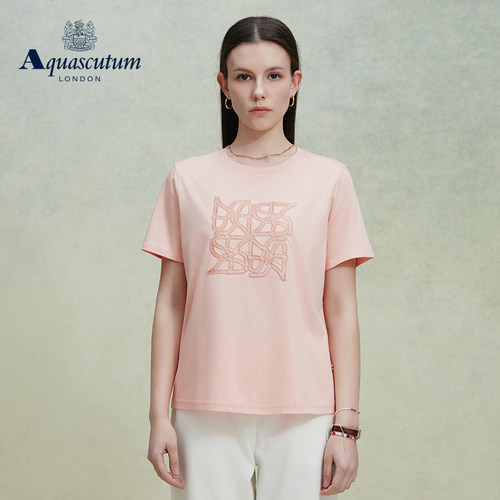 Aquascutum/雅格狮丹春夏新品女时尚休闲纯棉字母图案短袖T恤气质 - 图1
