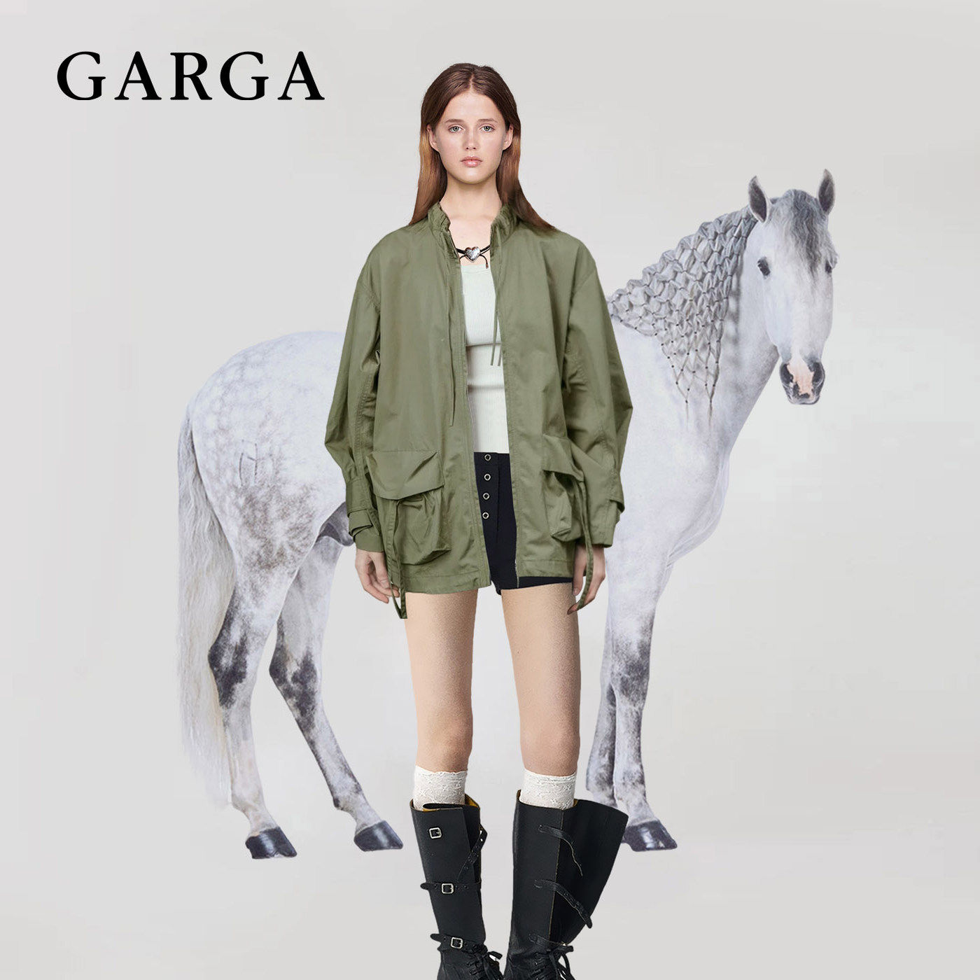 赵露思许妍同款军绿色工装风衣外套女宽松中长款冲锋衣夹克上衣秋,淘宝优惠券,粉丝福利购,淘宝优惠卷