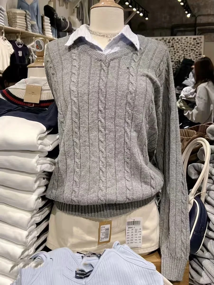 Brandy Girl法式复古bm针织衫毛衫秋装新款麻花V领设计感长袖毛衣,淘宝优惠券,粉丝福利购,淘宝优惠卷