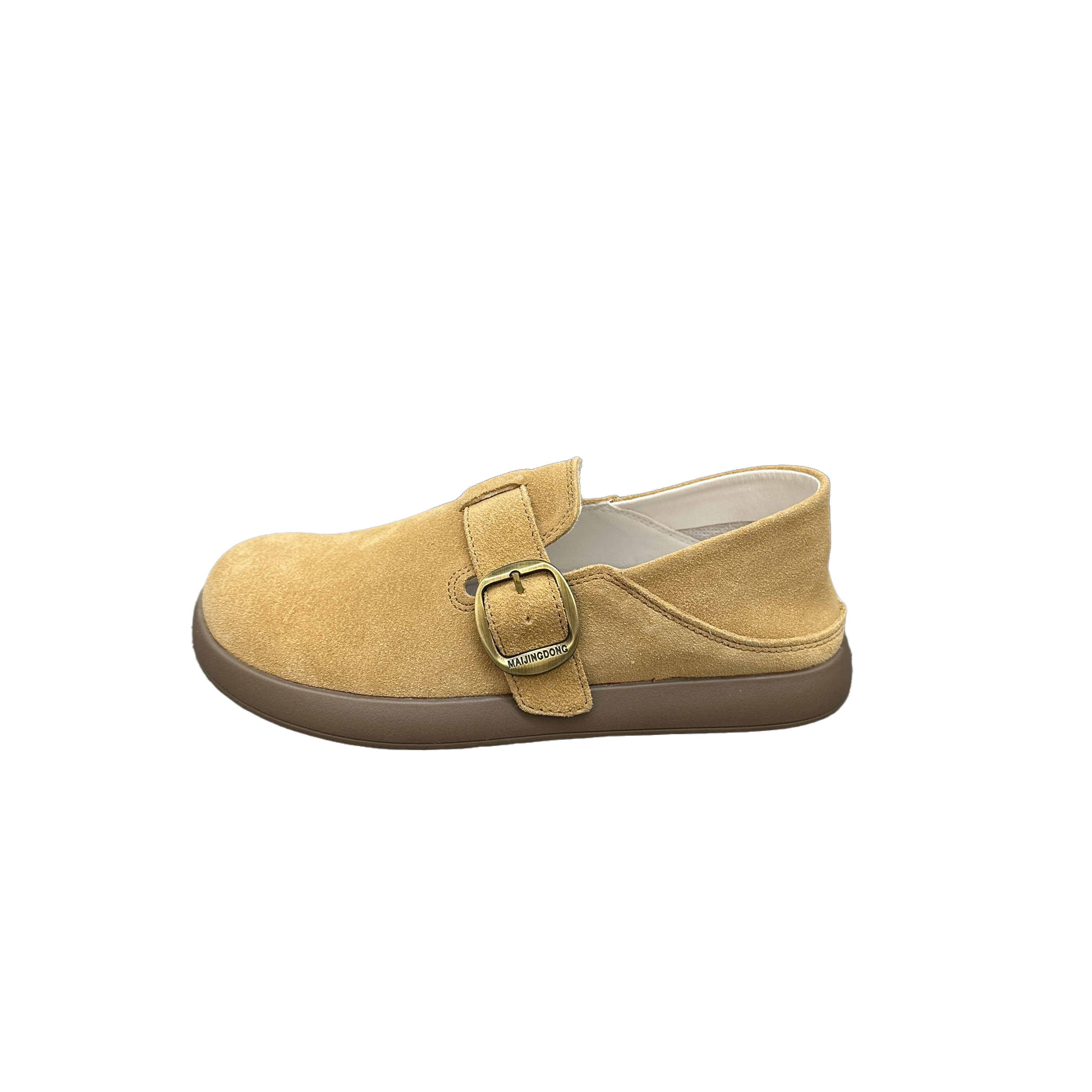 松弛感 真皮百搭平底勃肯鞋女秋冬款圆头皮带扣舒适一脚蹬懒人鞋,淘宝优惠券,粉丝福利购,淘宝优惠卷