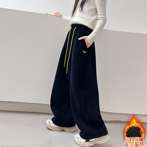 女童加绒裤子秋冬2025新款儿童一体绒外穿弯刀裤大童冬季加厚卫裤 - 图2