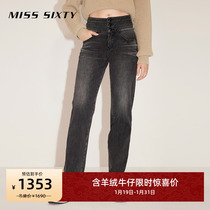 Miss Sixty2023 Winter new jeans Women with cashmere four sides Three-ring High Waist Straight Barrel Casual