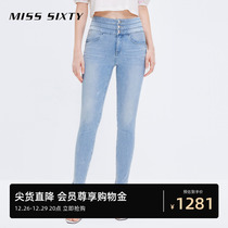 Miss Sixty2023 Summer new jeans Womens three-ring high waist with genuine silk four-sided pencils