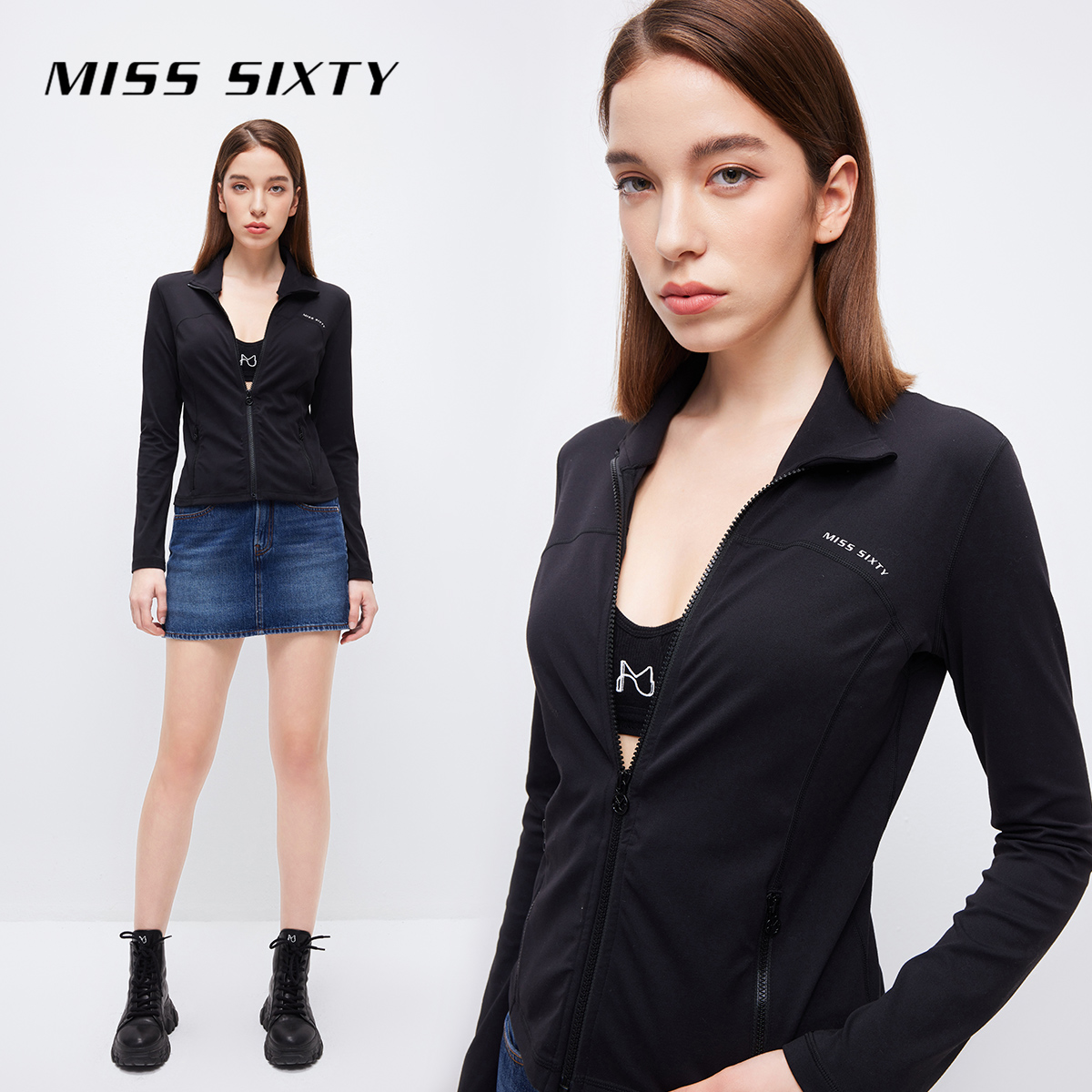 Miss Sixty瑜伽外套女运动跑步弹力修身收腰显瘦拉链短款简约百搭-图1