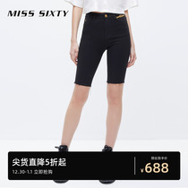 Miss Sixty2023 spring new denim shorts womens elastic workout retro hair side black color slim fit