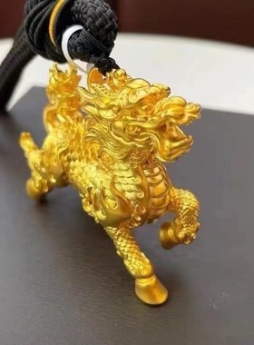 香港24k黄金项链不掉色999真金色麒麟吊坠男女款招财黄金颈链礼物