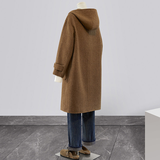 Shechi simple hooded mid-length contrasting plaid coat