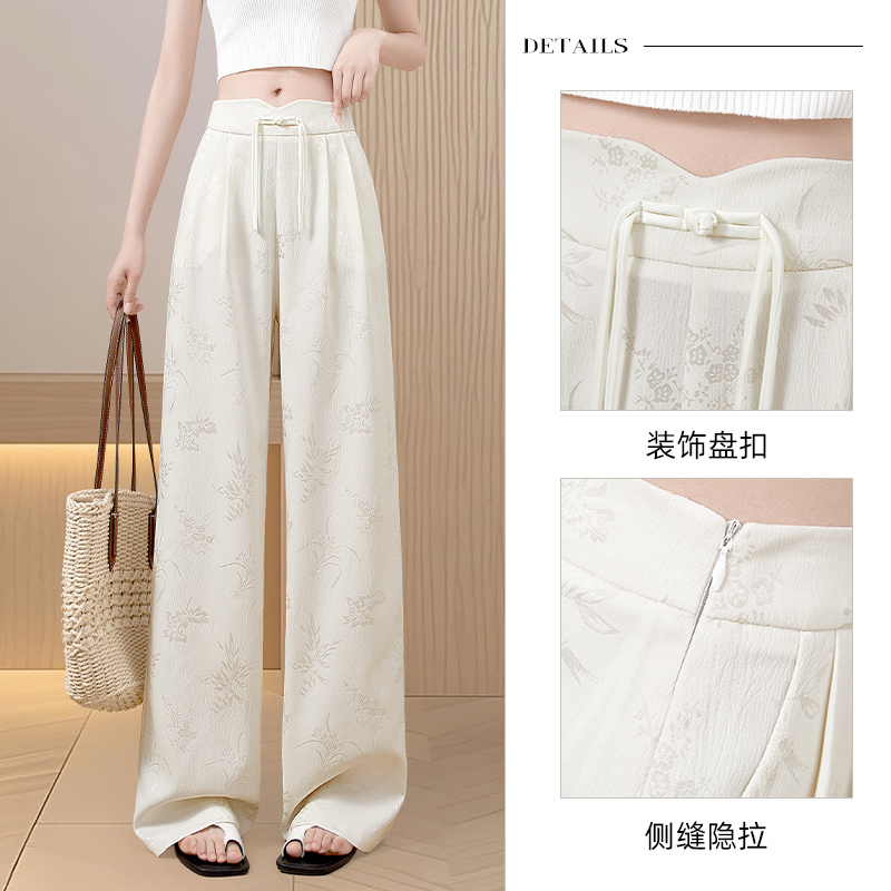 她池新中式休闲裤2025秋装新款女装简约盘扣长款高腰宽松款阔腿裤