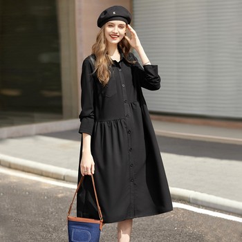 She pool loose dress 2024 spring new women's fashion fashion casual lapel single-breasted mid-length shirt dress