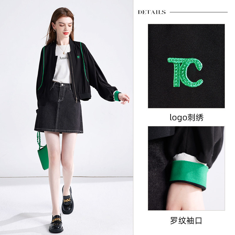 她池棒球领外套2023春装新款上衣 她池短外套