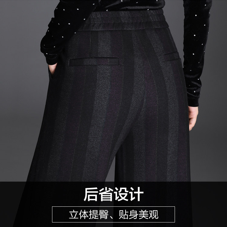 条纹毛呢阔腿裤中年妈妈装长裤子 娇兰芭莉中老年女装