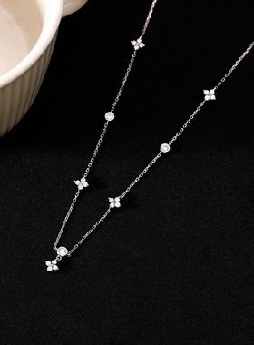 S925纯银四叶草锆石项链女小众设计锁骨链夏季新款叠搭百搭颈链潮