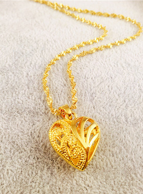 仿越南沙金项链女 久不掉色 桃心形吊坠镀k金项链 殴币仿黄金饰品
