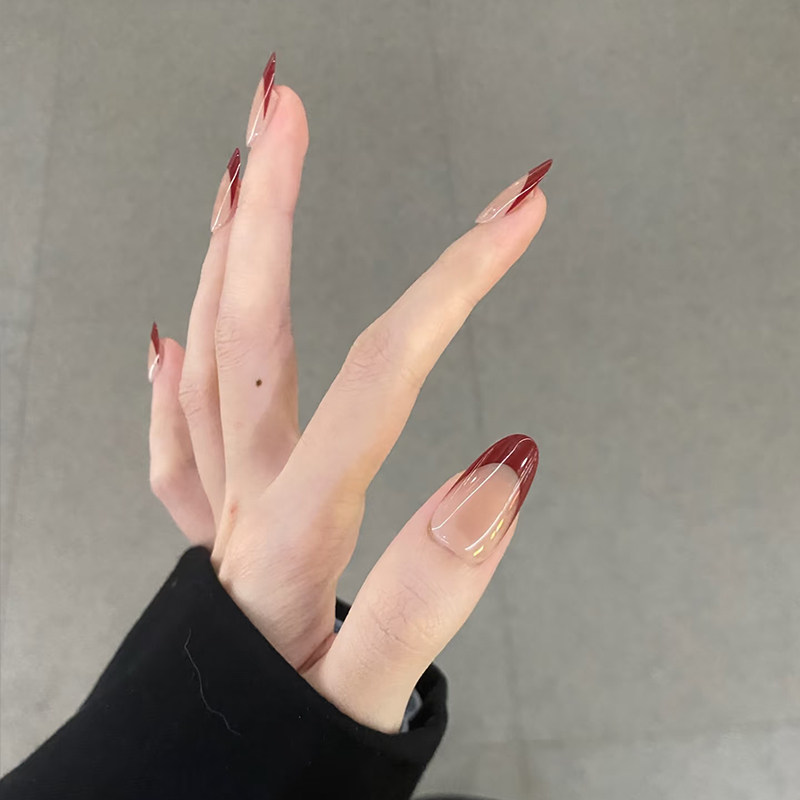红色法式美甲纯手工穿戴甲中长款2025新款高级感秋冬指甲贴片显白,淘宝优惠券,粉丝福利购,淘宝优惠卷