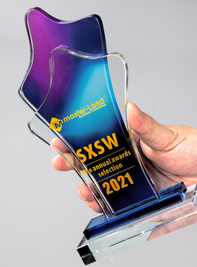 2021新款水晶奖杯定制定做创意奖牌纪念品免费刻字玻璃奖座授年会