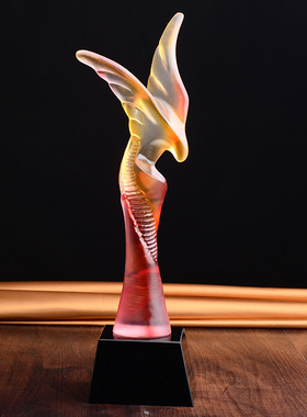 鸿业腾飞琉璃奖杯定制创意刻字水晶奖牌年会企业年会员工颁奖年会