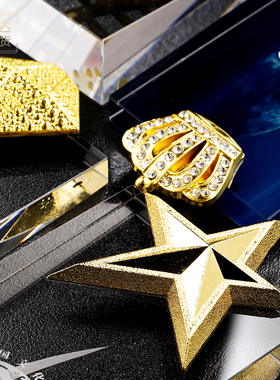 五角星水晶奖杯定制钻石奖牌优秀员工年会颁奖第一名冠军奖杯年会